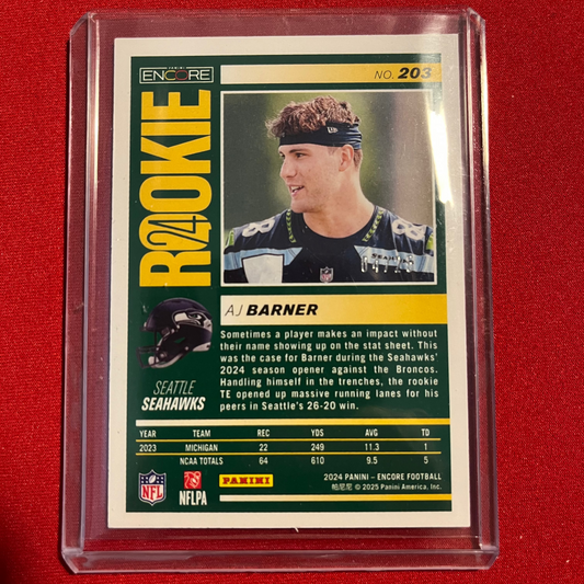 AJ Barner #203 2024 Panini Encore (Blue) Rookie Card 04/25