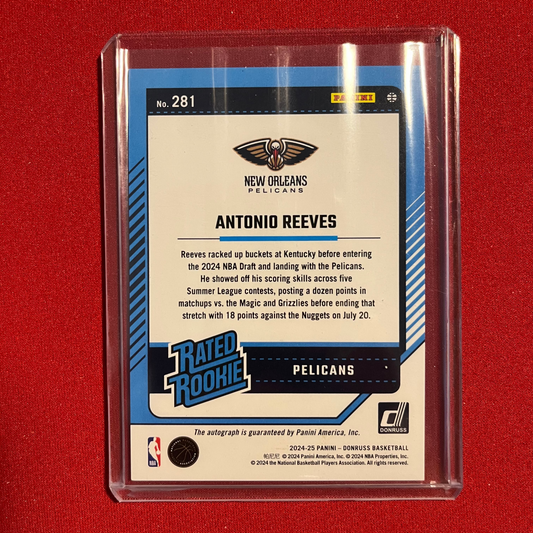 Antonio Reeves #281 2024 Panini Donruss Rated Rookie (Choice Red) Sticker Auto 35/99