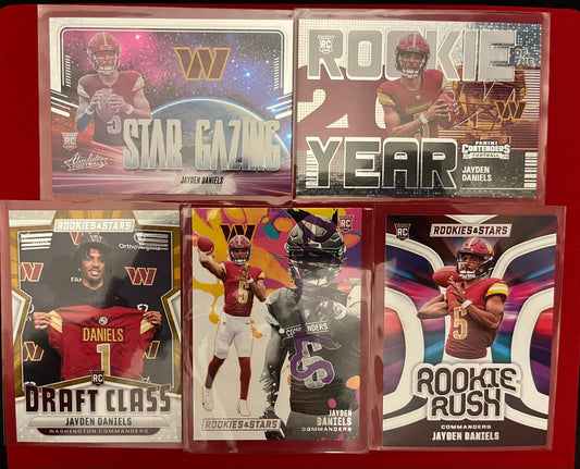Jayden Daniels NFL 2024-25 Panini Inserts Combo - 5 cards.