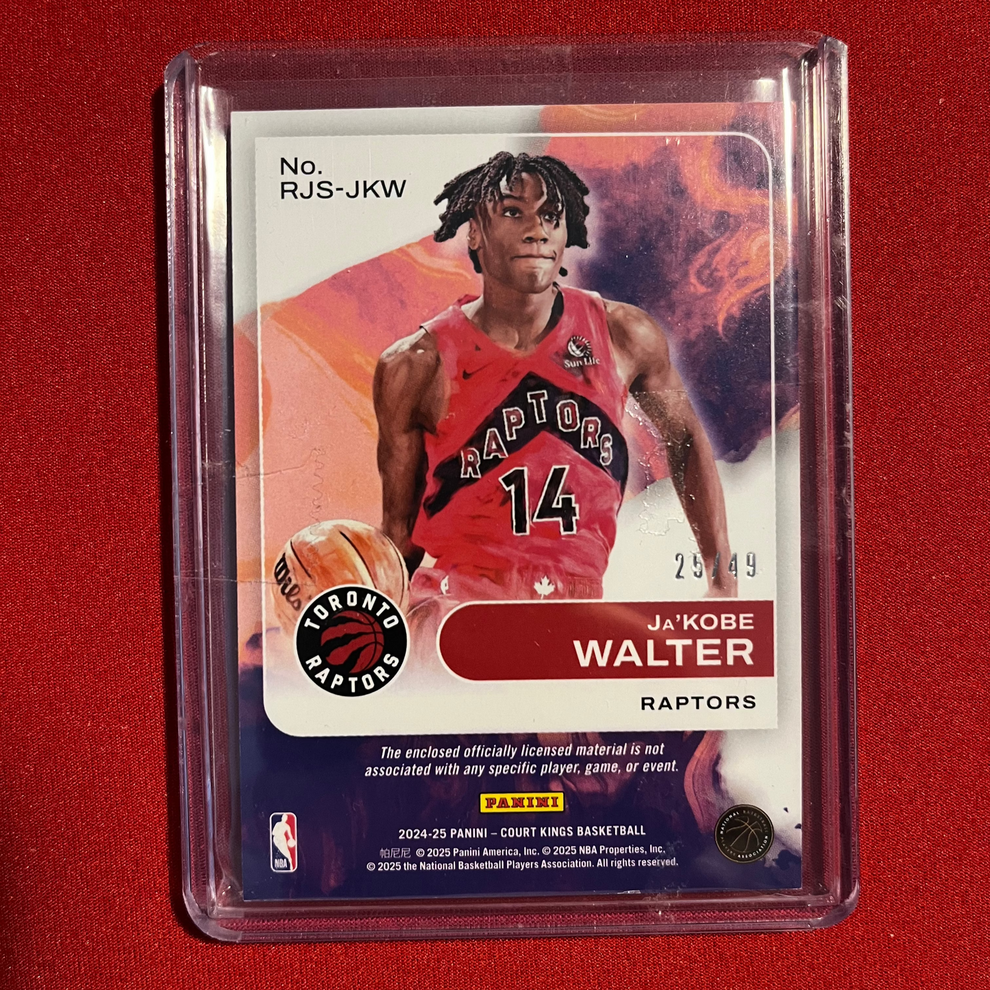 Ja'Kobe Walter #RJS-JKW 2024-25 Panini Court Kings Rookie Swatches (Amber) 25/49