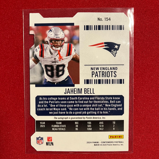 Jaheim Bell #154 2024 Panini Contenders Rookie Ticket (Die-cut) Sticker Auto 81/88