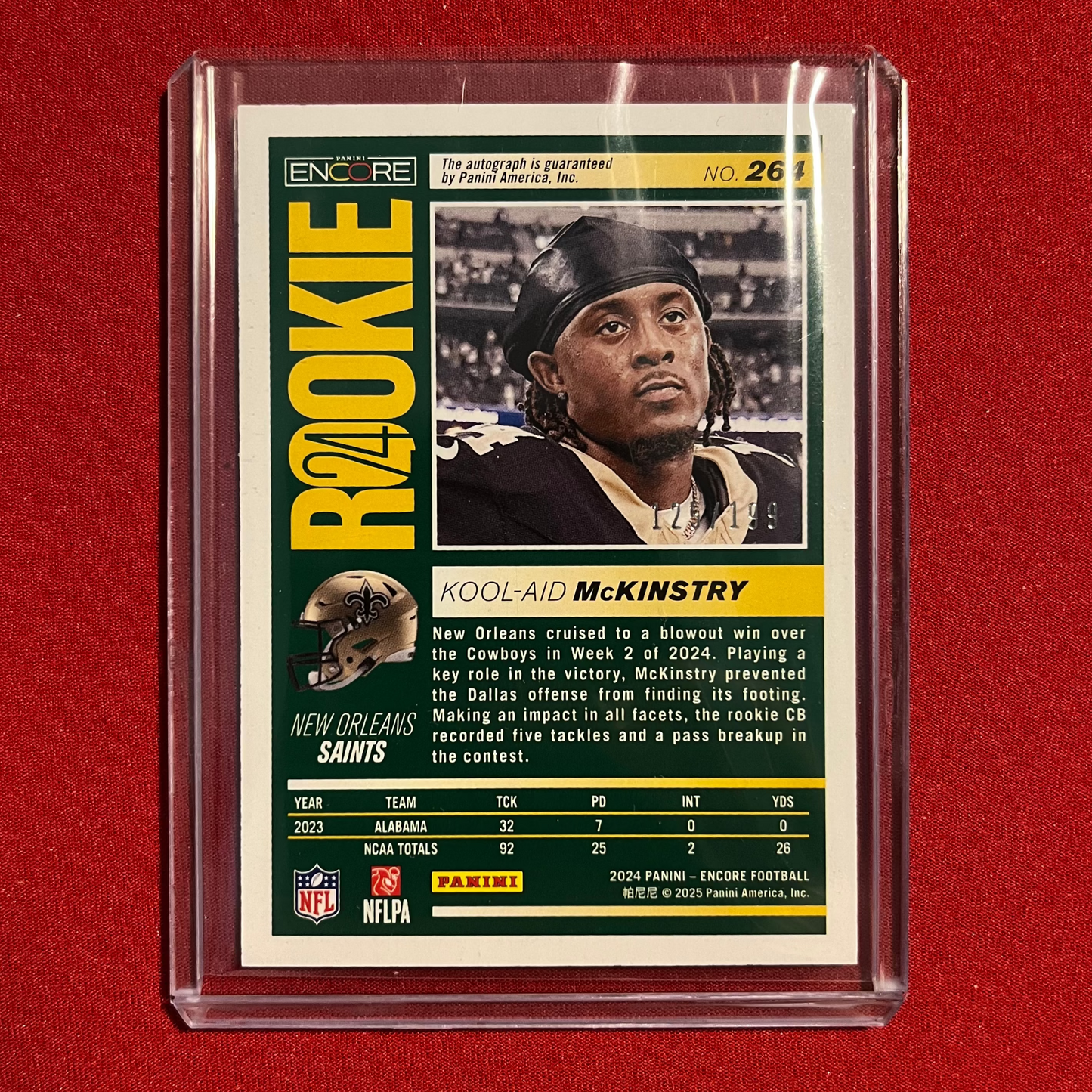 Kool-Aid McKinstry #264 2024 Panini Encore Rookie Sticker Auto 125/199