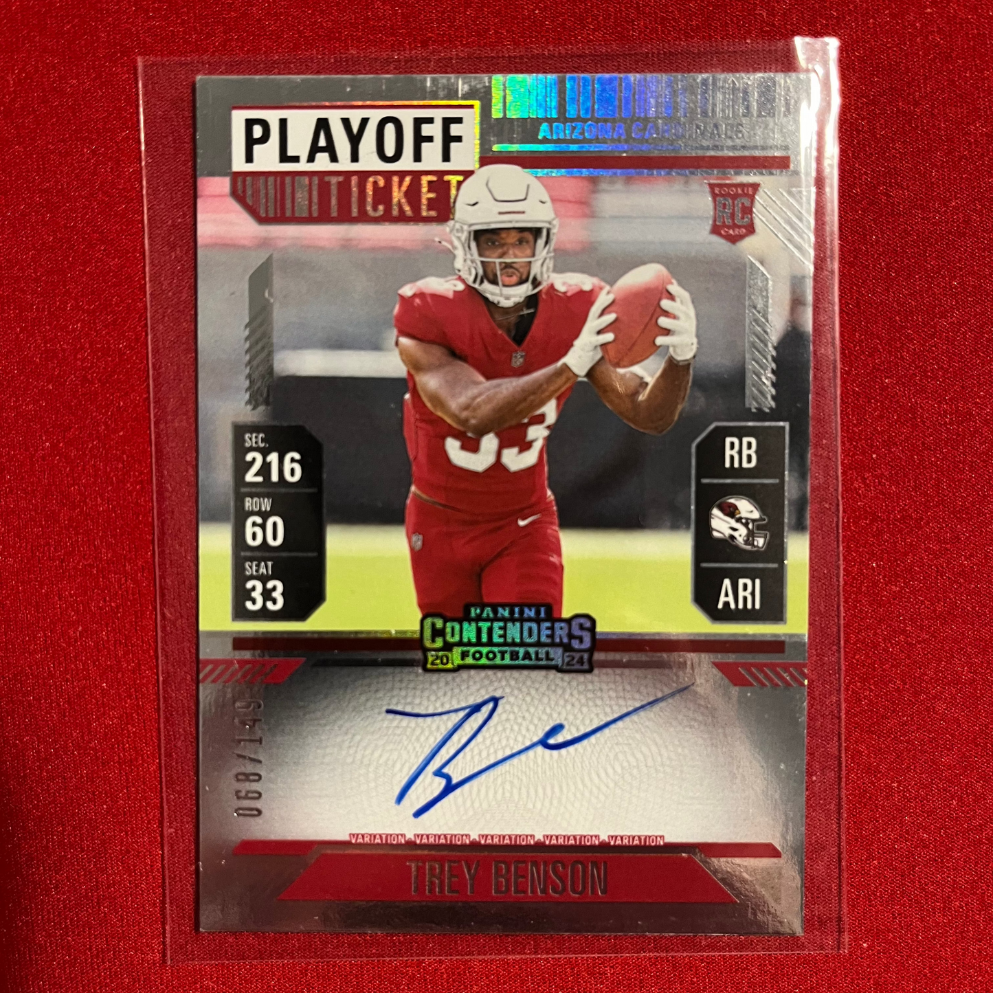 Trey Benson #179 2024 Panini Contenders Silver On Card Auto 68/149