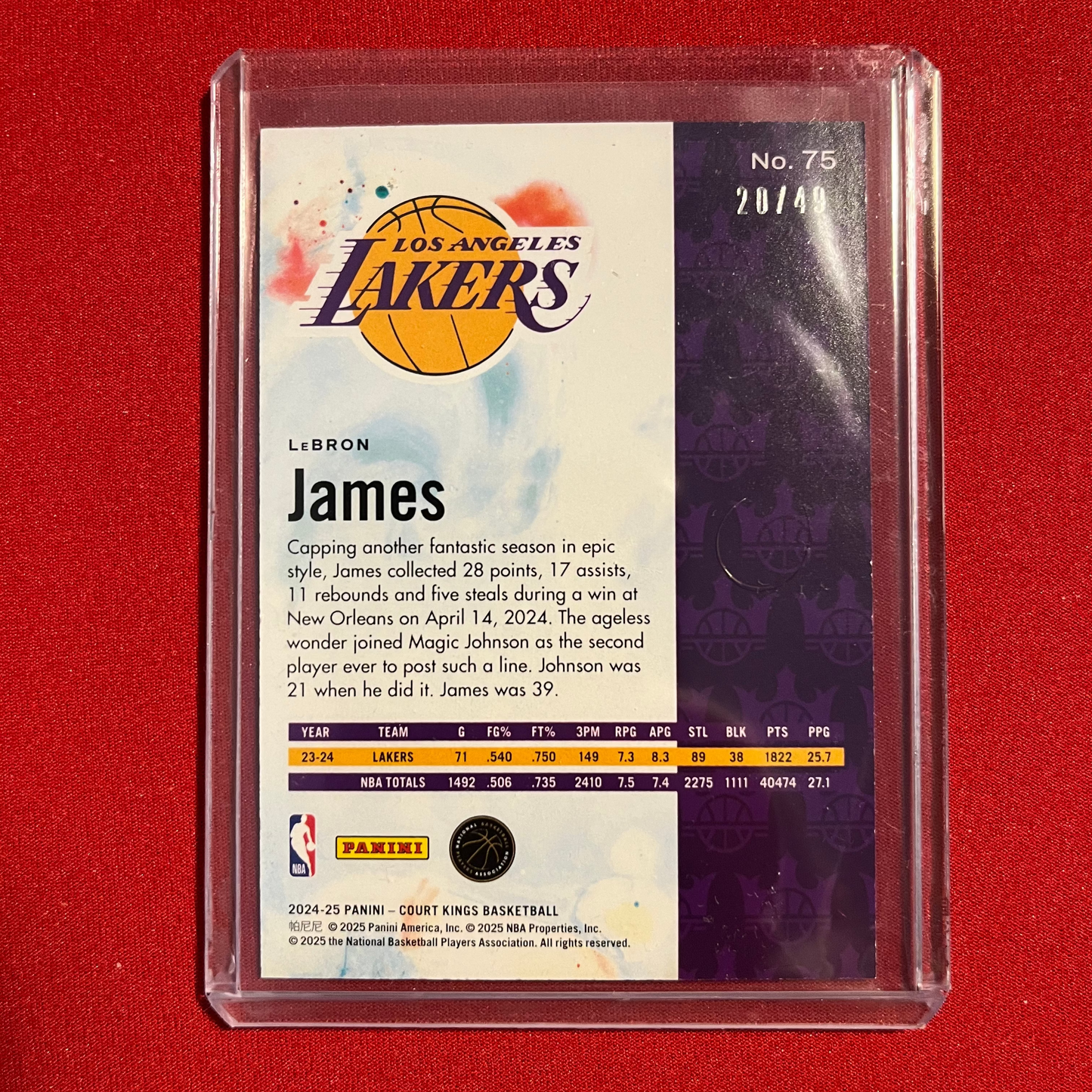 LeBron James #75 2024-25 Panini Court Kings Violet 20/49