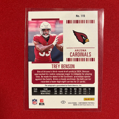 Trey Benson #179 2024 Panini Contenders Silver On Card Auto 68/149
